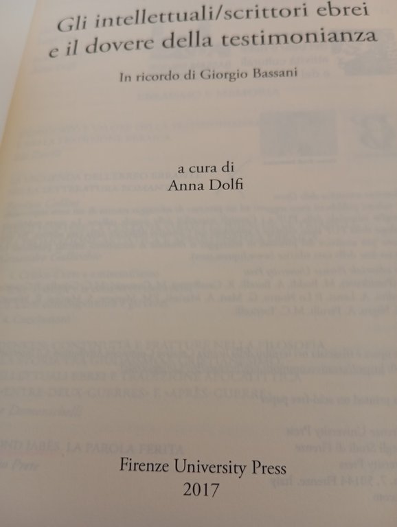 Gli intelletttuali/scrittori ebrei e il dovere della testimonianza A. Dolfi …
