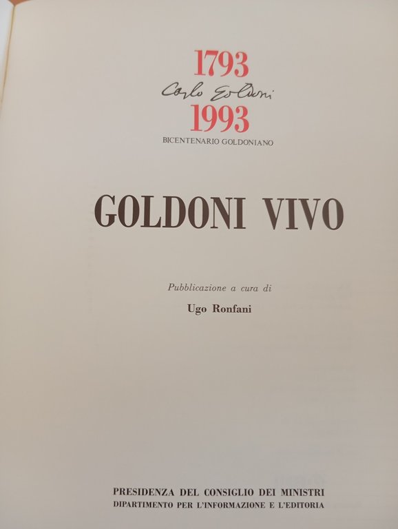 Goldoni Vivo, Bicentenario Carlo Goldoni, Ugo Ronfani, 1994