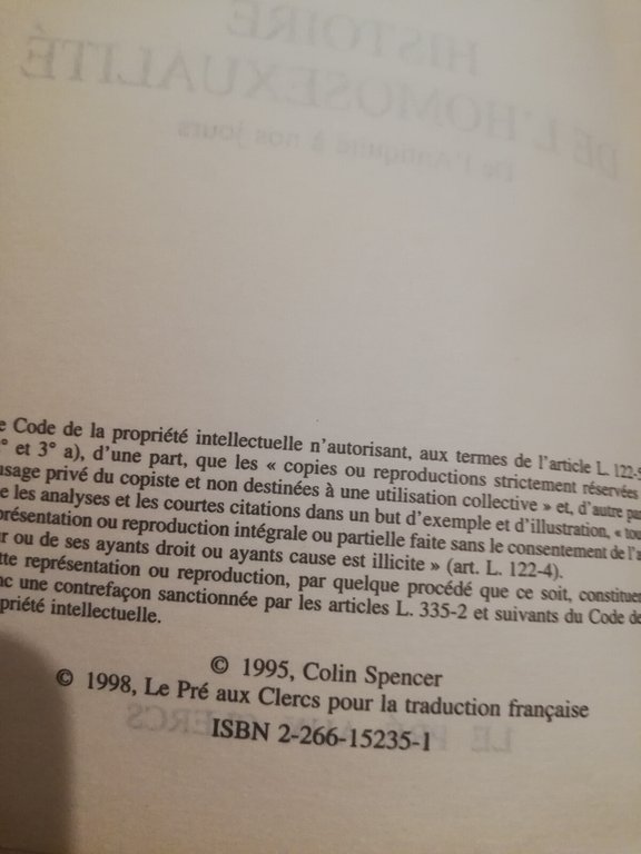 Histoire de l'homosexualité, Colin Spencer, 1998, Le pré aux clercs, …