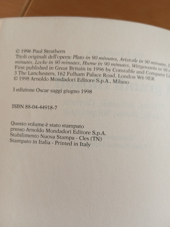 I grandi filosofi, Paul Strathern, Mondadori, 1998