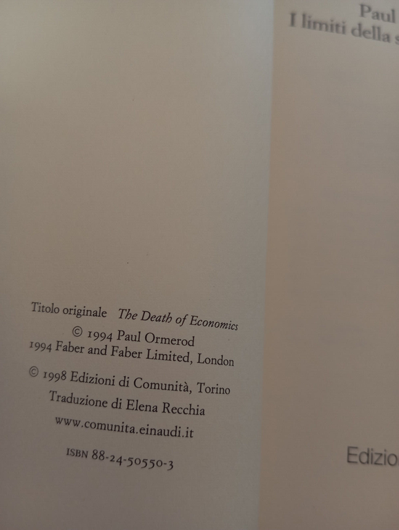 I limiti della scienza economica, Paul Omerod, Edizioni di Comunit, …