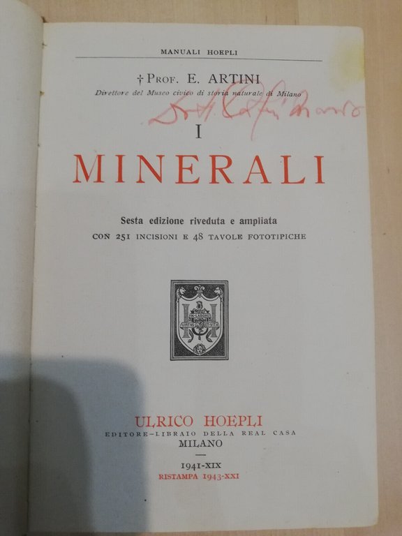 I minerali, Prof E. Artini, Hoepli, 1941