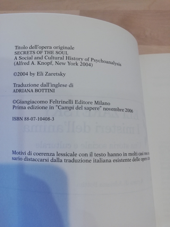 I misteri dell'anima, Eli Saretsky, Feltrinelli, 2004