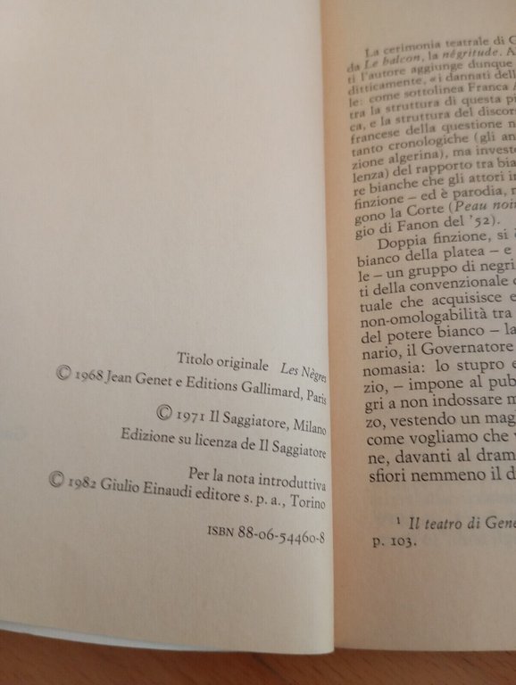 I negri, Jean Genet, Einaudi teatro, 1982