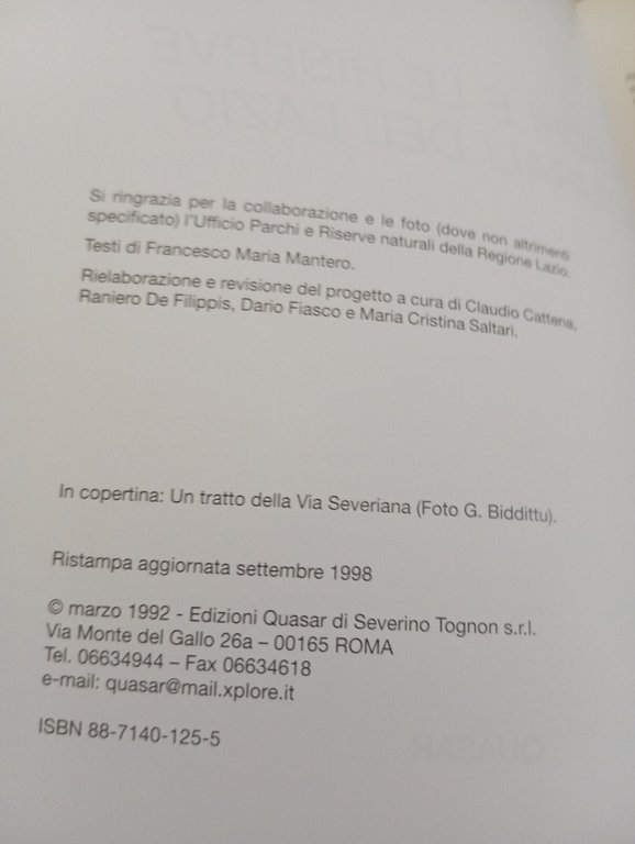 I parchi e le riserve naturali del Lazio, Quasar, 1998