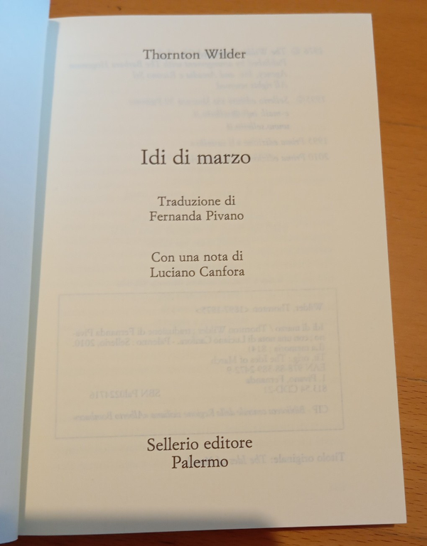 Idi di Marzo, Thornton Wilder, Sellerio, 2010 nuovo | Immagine Gallery 5