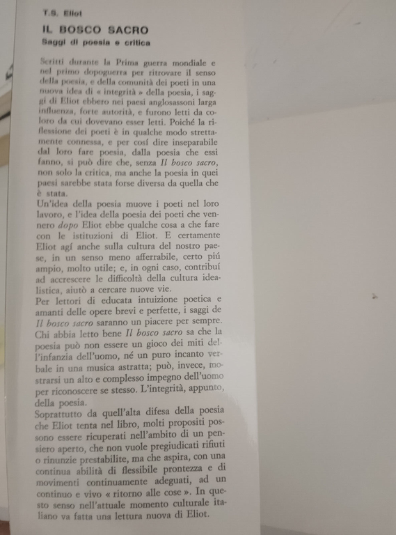 Il bosco sacro. Saggi di poesia e critica, T. S. …