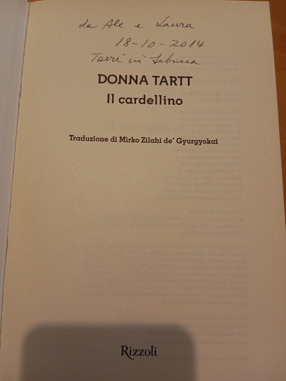 Il cardellino, Donna Tartt, Rizzoli, 2014