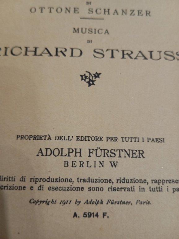 Il cavaliere della rosa, Richard Strauss, Sonzogno, 1911