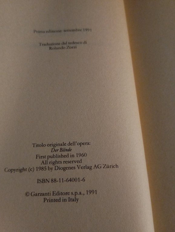 Il cieco, Friedrich Durrenmatt, Garzanti, 1991
