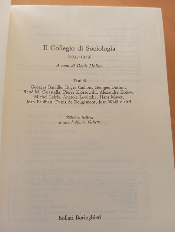 Il collegio di sociologia 1937-1939, Denis Hollier. Bollati Boringhieri, 1991