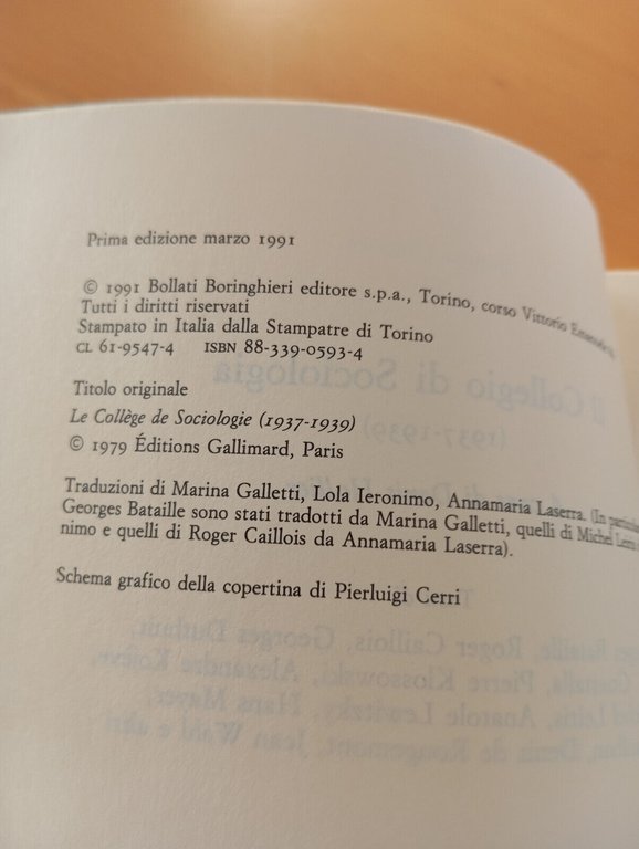 Il collegio di sociologia 1937-1939, Denis Hollier. Bollati Boringhieri, 1991