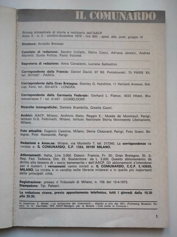 Il Comunardo, AACP, numero 3, Dicembre 1973