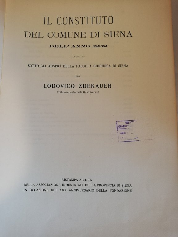 Il constituto del Comune di Siena dell'anno 1262, Lodovico Zdekauer