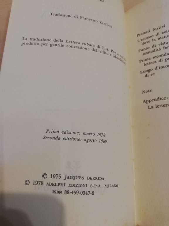 Il fattore della verità, Jacques Derrida, Adelphi, 1989 | Immagine Gallery 14