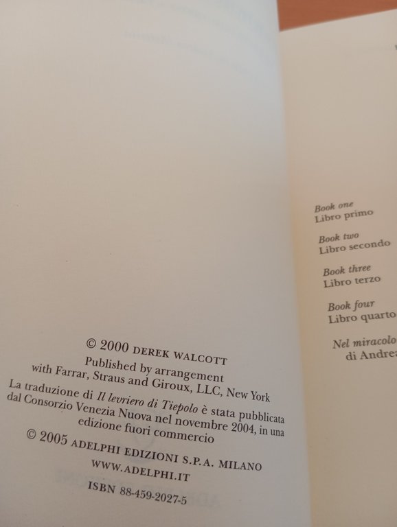 il levriero di Tiepolo, Derek Walcott, Adelphi, 2005