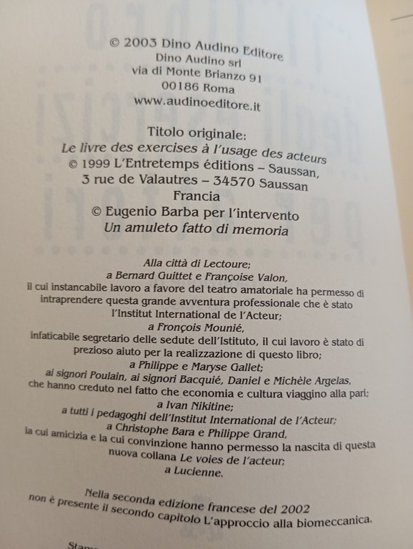 Il libro degli esercizi per attori, Patrick Pezin, Dino Audino …