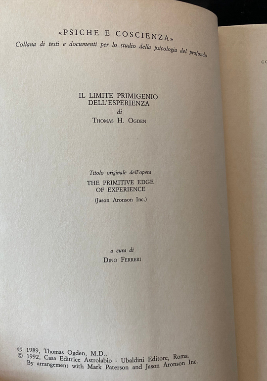 Il limite primigenio dell'esperienza, Thoms H. Odgen, Astrolabio, 1992