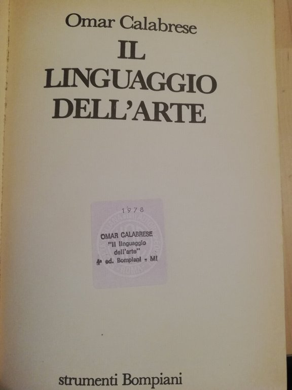 Il linguaggio dell'arte, Omar Calabrese, Bompiani, 1989