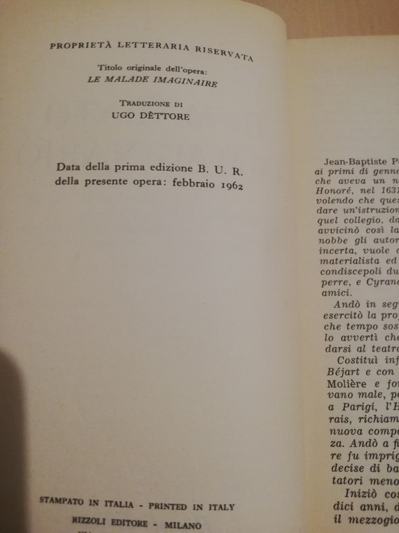 Il malato Immaginario, Moliere, 1962, BUR Rizzoli