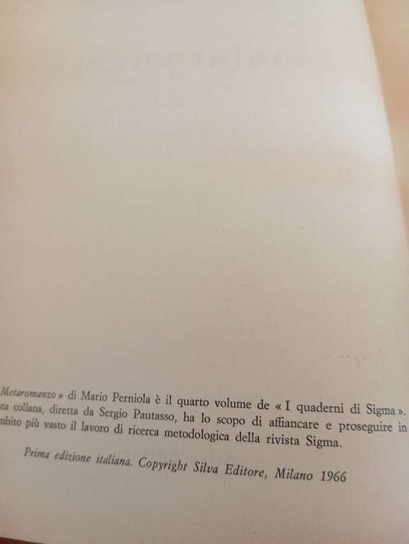 Il metaromanzo, Mario Perniola, Silva Editore, 1966