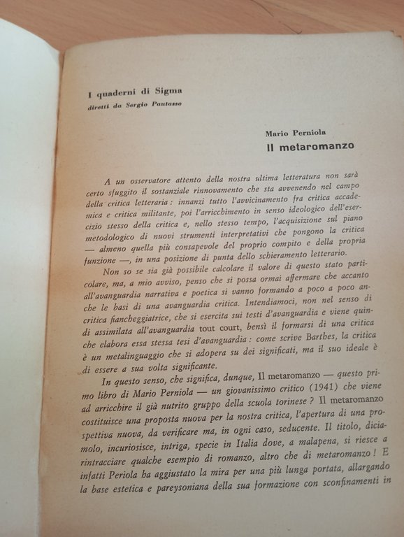Il metaromanzo, Mario Perniola, Silva Editore, 1966