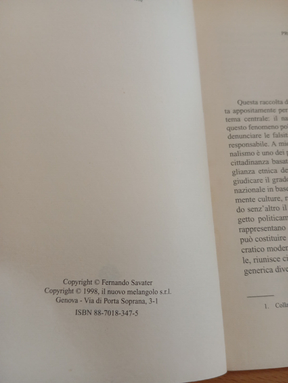 Il mito nazionalista, Fernando Savater, il Melangolo, 1998