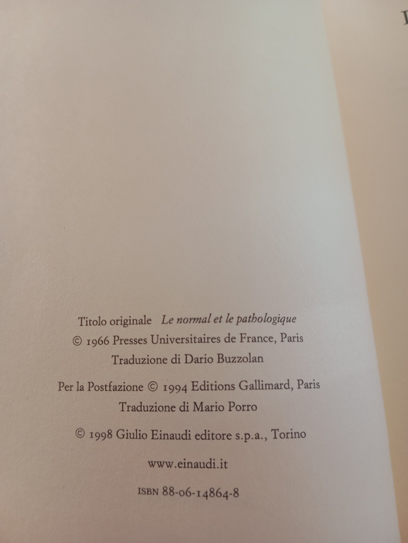 Il normale e il patologico, Georges Canguilhem, Einaudi, 1998