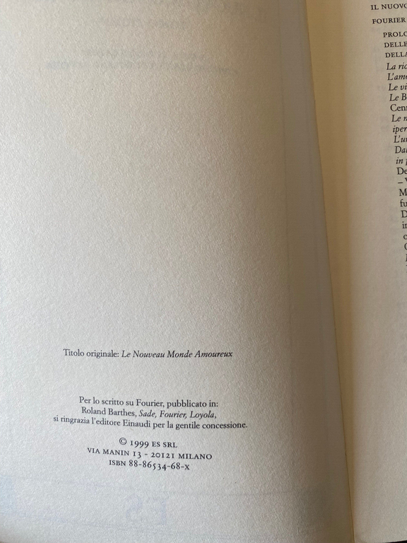 Il nuovo mondo amoroso, Tomo primo, Charles Fourier, ES, 1999