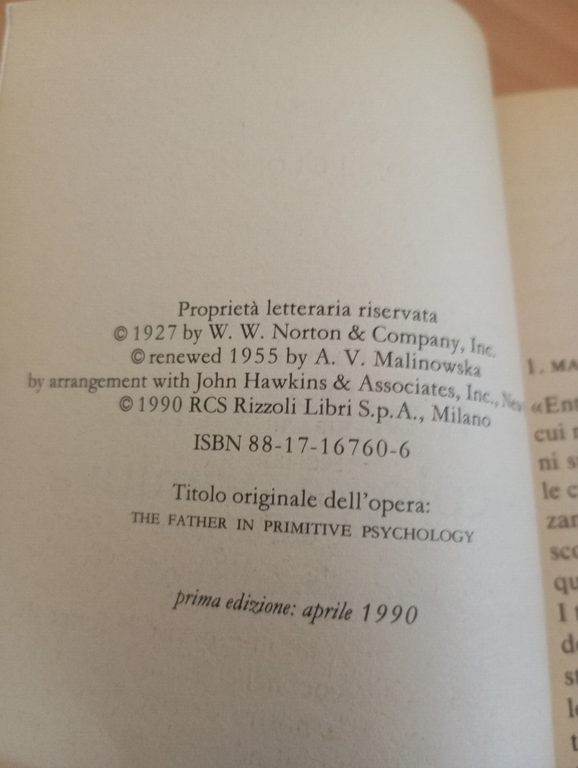 Il padre nella psicologia primitiva, Bronilsaw Malinowski, BUR Rizzoli, 1990