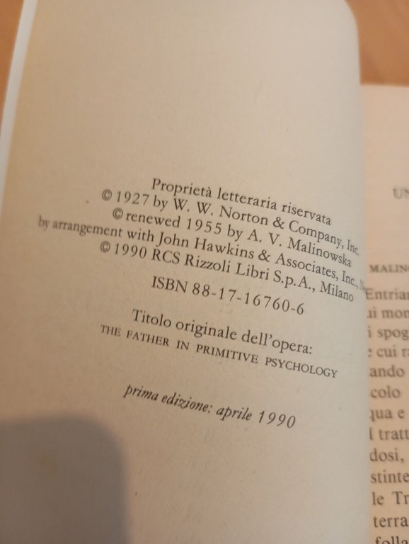 Il padre nella psicologia primitiva, Bronislaw Malinowski, BUR Rizzoli, 1990