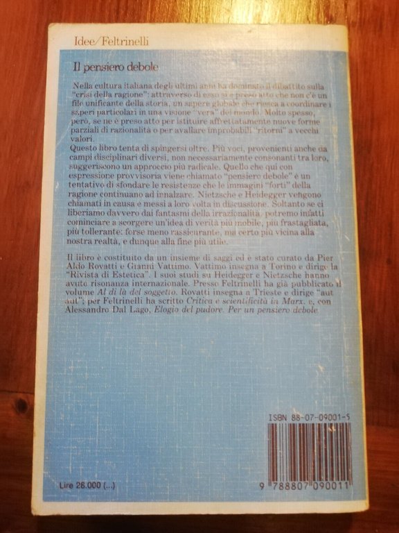 Il pensiero debole - Vattimo - Rovatti, 1992, Feltrinelli, Fuori …