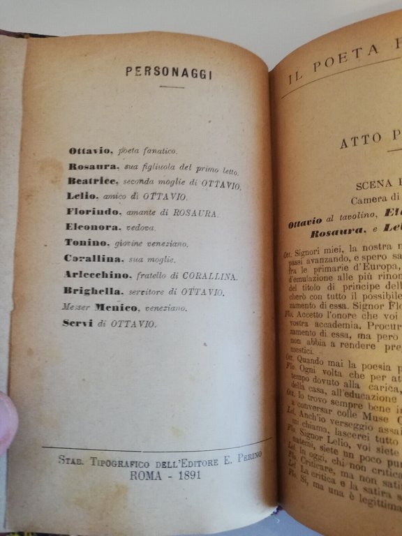 Il poeta fanatico, Carlo Goldoni, Roma, 1891