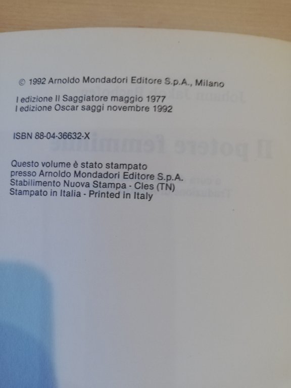 Il potere femminile, Johann Jakob Bachofen, Mondadori, 1992