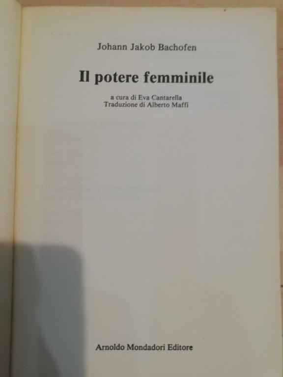 Il potere femminile, Johann Jakob Bachofen, Mondadori, 1992