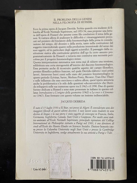 Il problema della genesi nella filosofia di Husserl, Jacques Derrida, …