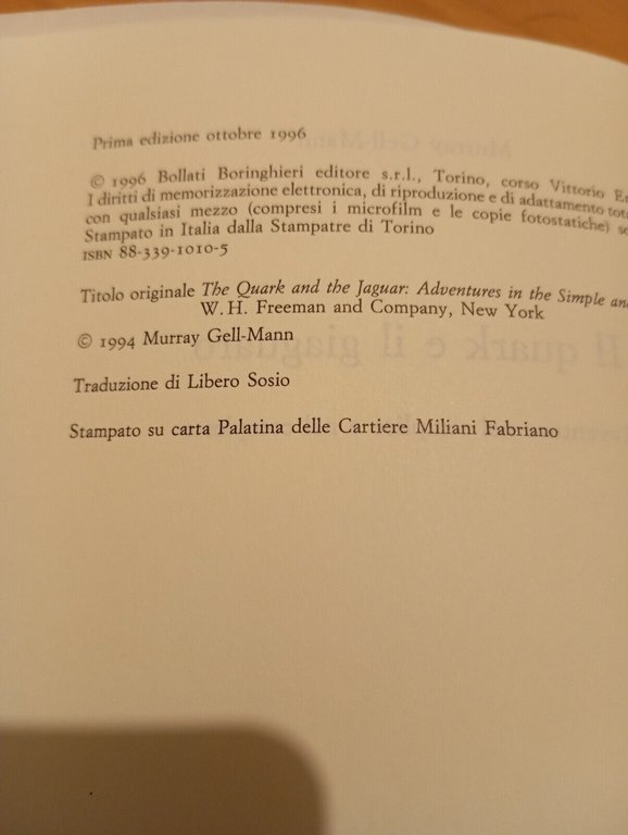 Il quark e il giaguaro, Murray Gell-Mann, Bollati Boringhieri, 1996