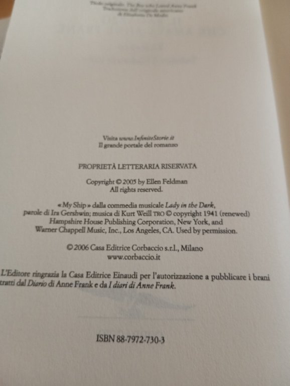 Il ragazzo che amava Anne Frank, Ellen Feldman, Corbaccio, 2006 | Immagine Gallery 13