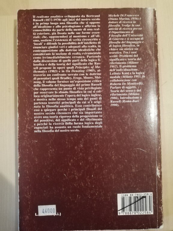 Il realismo analitico, logica primo Russell, Michele di Francesco, 1991, …