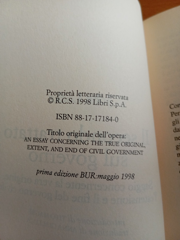 Il secondo trattato sul governo, John Locke, Rizzoli BUR, 1998 | Immagine Gallery 6