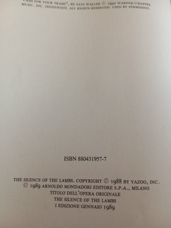 Il silenzio degli innocenti, Thomas Harris, Mondadori, 1989, prima edizione | Immagine Gallery 8