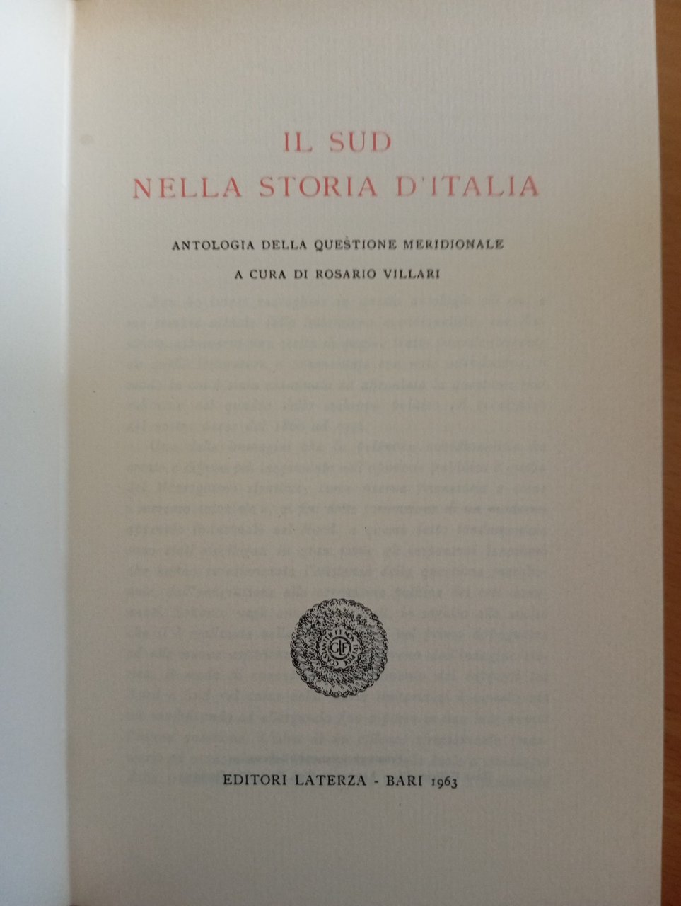 Il sud nella storia d'italia, Rosario Villari, Laterza, 1963 | Immagine principale