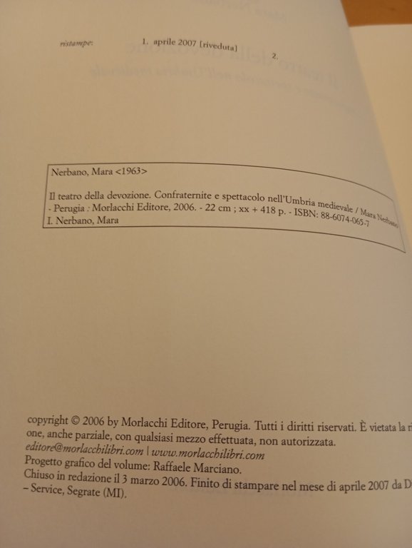 Il teatro della devozione, Confraternite e spettacolo M. Nerbano Morlacchi …