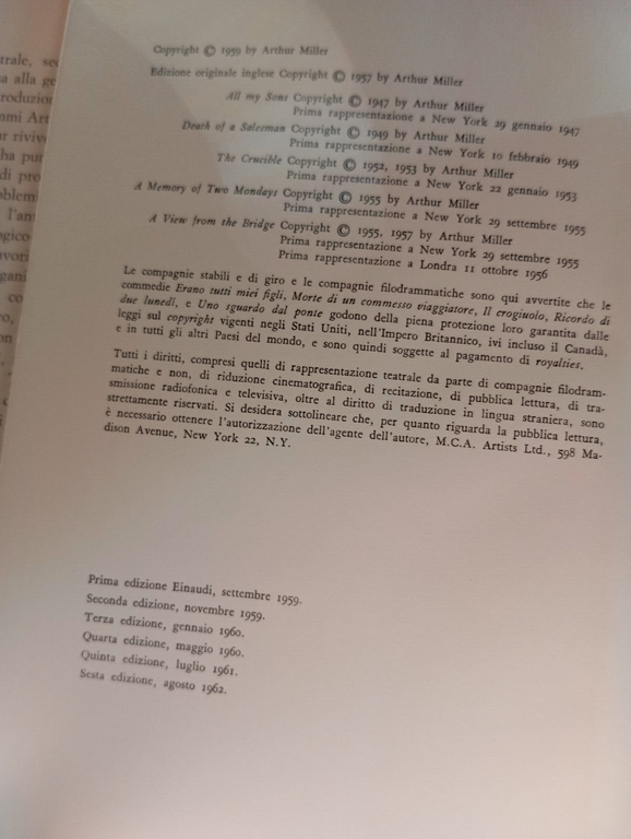 Il teatro di Arthur miller, Einaudi, 1962