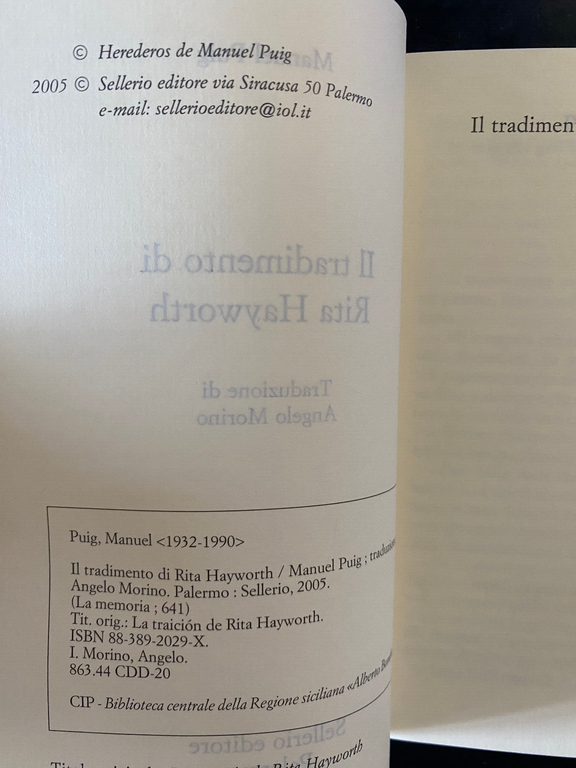 Il tradimento di Rita Hayworth, Manuel Puig, Sellerio, 2005