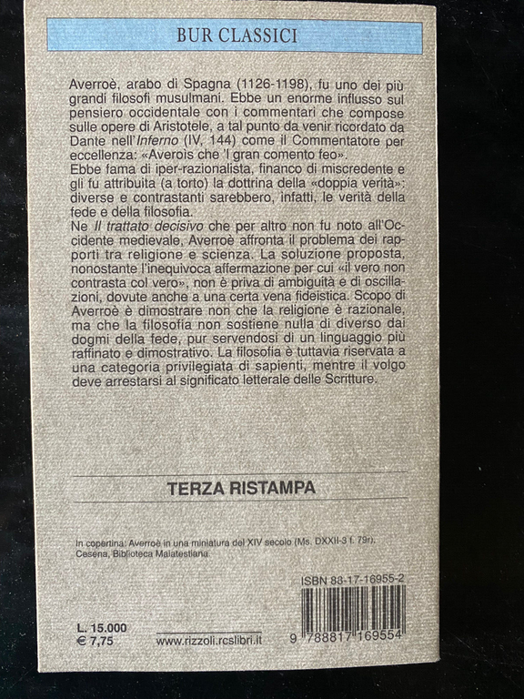 Il trattato decisivo, Averroé, Testo arabo a fronte, Rizzoli BUR, …