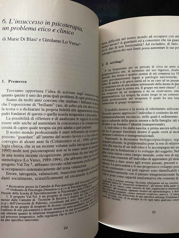 Insuccessi in psicoterapia, Piccini - Bavestrello, Franco Angeli, 1996