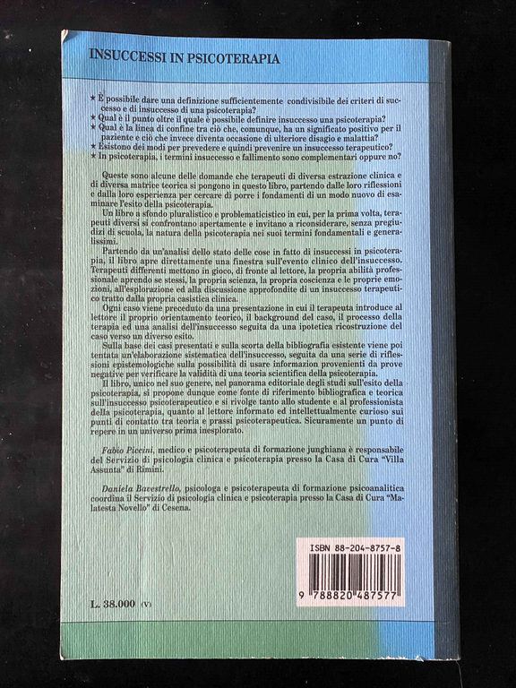 Insuccessi in psicoterapia, Piccini - Bavestrello, Franco Angeli, 1996