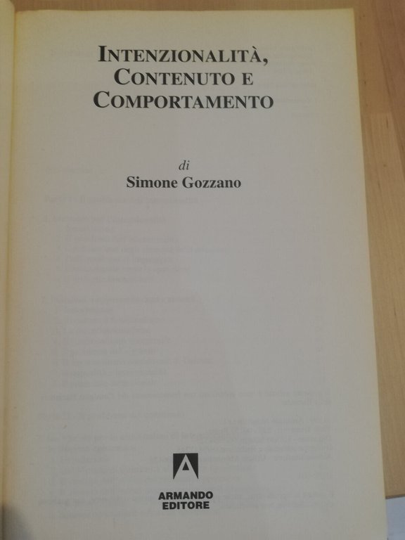 Intenzionalità, contenuto e comportamento, Simone Gozzano, Armando, 1997