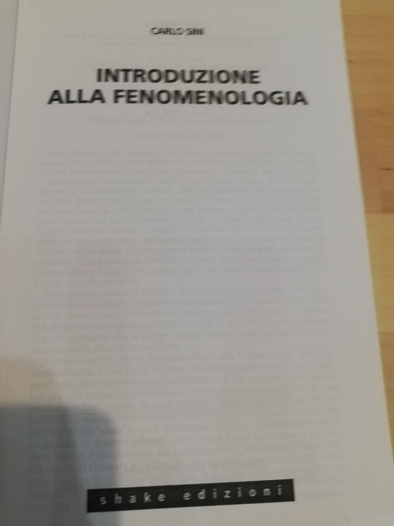 Introduzione alla fenomenologia, Carlo Sini, Shake Edizioni, 2012